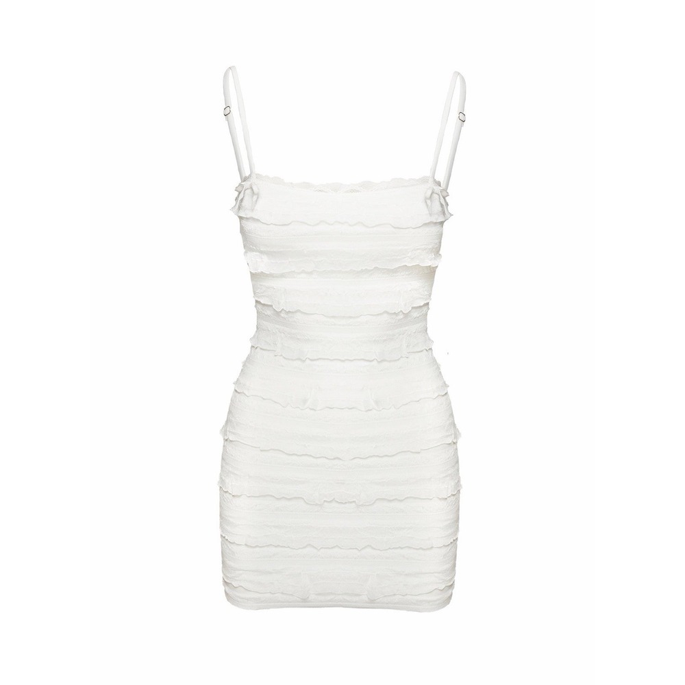 Princess Polly Molina White Solid Fringe Ruffle Mini Dress Sleeveless Zip US 6 - Picture 2 of 12